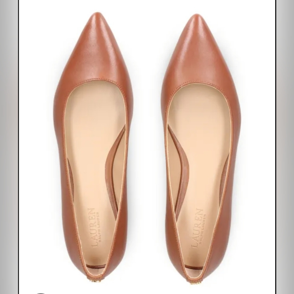 Lauren Ralph Lauren Londyn Tan Cognac Leather Flats Ballerina Shoes Size 6.5